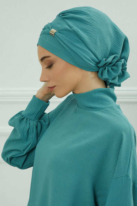 Instant Turban Lightweight Aerobin Scarf Head Turbans with Beautiful Gold Accessory For Women Headwear Stylish Elegant Design,HT-95 Mint Green