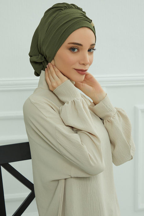 Instant Turban Lightweight Aerobin Scarf Head Turbans with Beautiful Gold Accessory For Women Headwear Stylish Elegant Design,HT-95