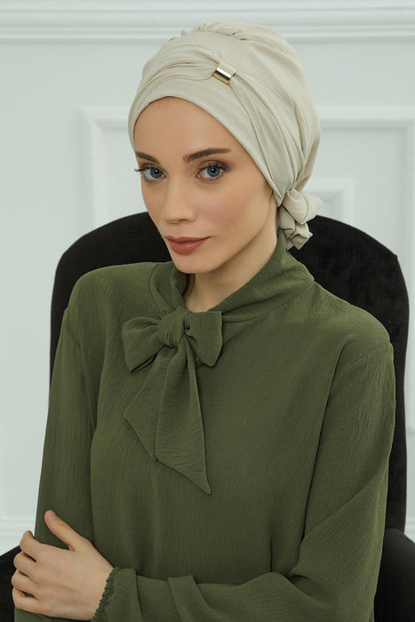 Instant Turban Lightweight Aerobin Scarf Head Turbans with Beautiful Gold Accessory For Women Headwear Stylish Elegant Design,HT-95