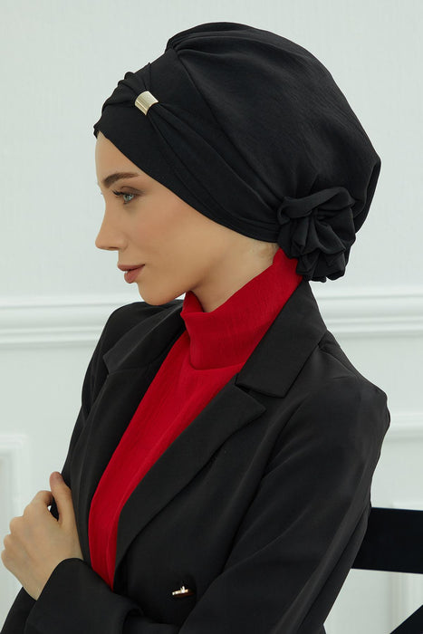 Instant Turban Lightweight Aerobin Scarf Head Turbans with Beautiful Gold Accessory For Women Headwear Stylish Elegant Design,HT-95