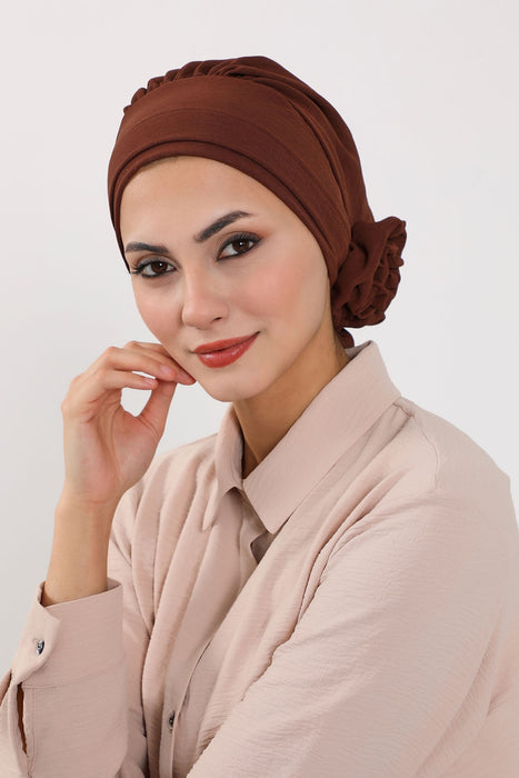 Instant Turban Lightweight Aerobin Scarf Head Turbans with Flower Back Detail For Women Headwear Stylish Elegant Design,HT-92