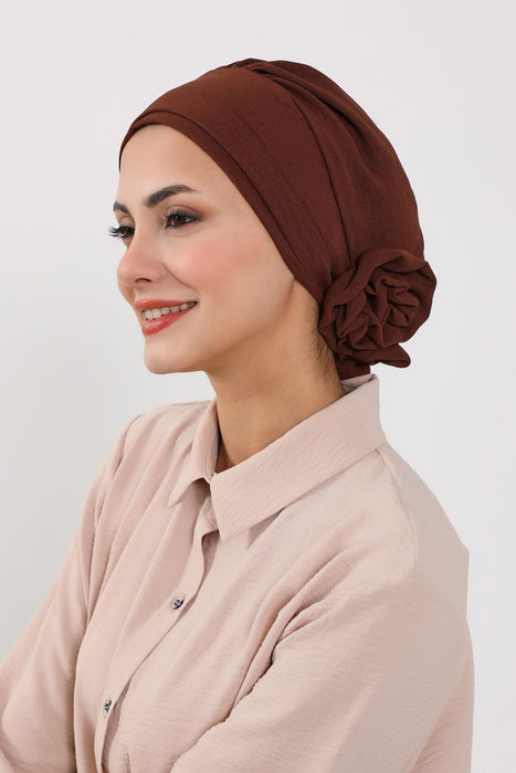 Instant Turban Lightweight Aerobin Scarf Head Turbans with Flower Back Detail For Women Headwear Stylish Elegant Design,HT-92