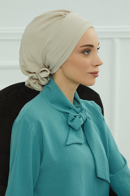 Instant Turban Lightweight Aerobin Scarf Head Turbans with Flower Back Detail For Women Headwear Stylish Elegant Design,HT-92 Beige