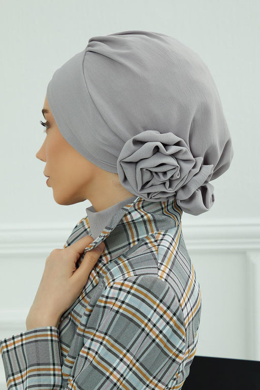 Instant Turban Lightweight Aerobin Scarf Head Turbans with Flower Back Detail For Women Headwear Stylish Elegant Design,HT-92 Grey