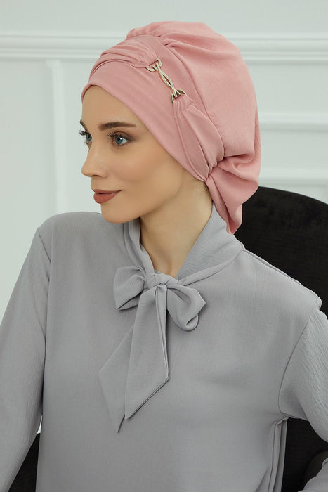 Instant Turban Lightweight Aerobin Scarf Head Turbans with Gorgeous Gold Accessory For Women Headwear Stylish Elegant Design,HT-93 Pink