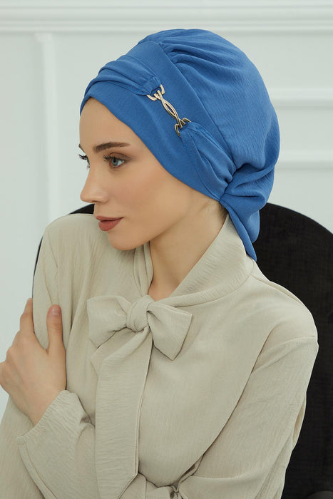 Instant Turban Lightweight Aerobin Scarf Head Turbans with Gorgeous Gold Accessory For Women Headwear Stylish Elegant Design,HT-93 Blue