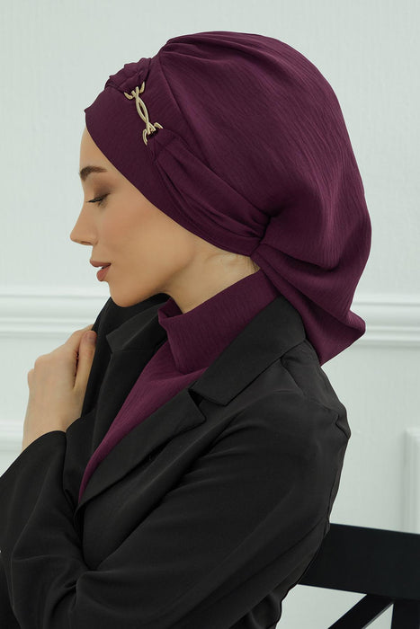 Instant Turban Lightweight Aerobin Scarf Head Turbans with Gorgeous Gold Accessory For Women Headwear Stylish Elegant Design,HT-93 Purple