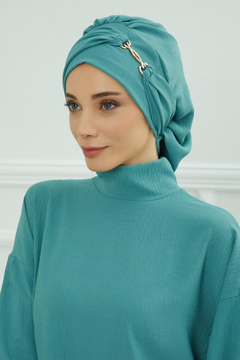 Instant Turban Lightweight Aerobin Scarf Head Turbans with Gorgeous Gold Accessory For Women Headwear Stylish Elegant Design,HT-93 Mint Green
