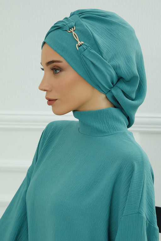 Instant Turban Lightweight Aerobin Scarf Head Turbans with Gorgeous Gold Accessory For Women Headwear Stylish Elegant Design,HT-93 Mint Green