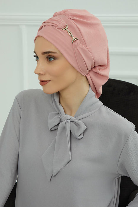 Instant Turban Lightweight Aerobin Scarf Head Turbans with Gorgeous Gold Accessory For Women Headwear Stylish Elegant Design,HT-93