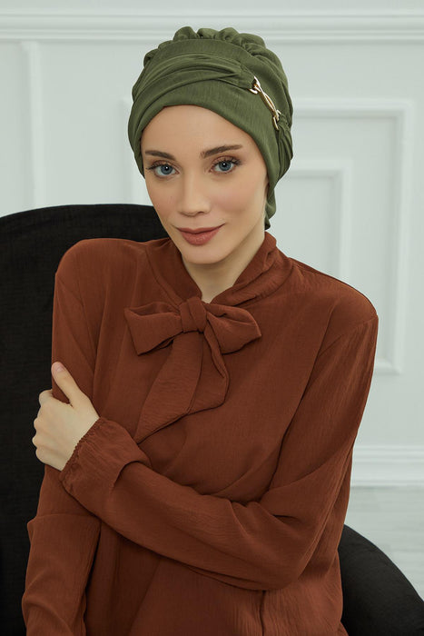 Instant Turban Lightweight Aerobin Scarf Head Turbans with Gorgeous Gold Accessory For Women Headwear Stylish Elegant Design,HT-93