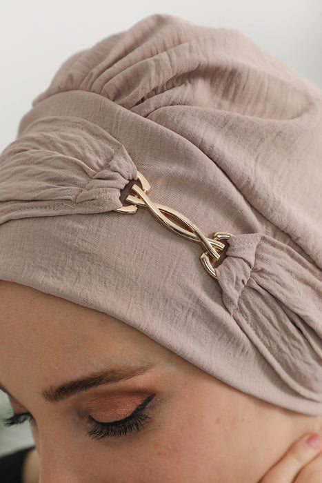 Instant Turban Lightweight Aerobin Scarf Head Turbans with Gorgeous Gold Accessory For Women Headwear Stylish Elegant Design,HT-93