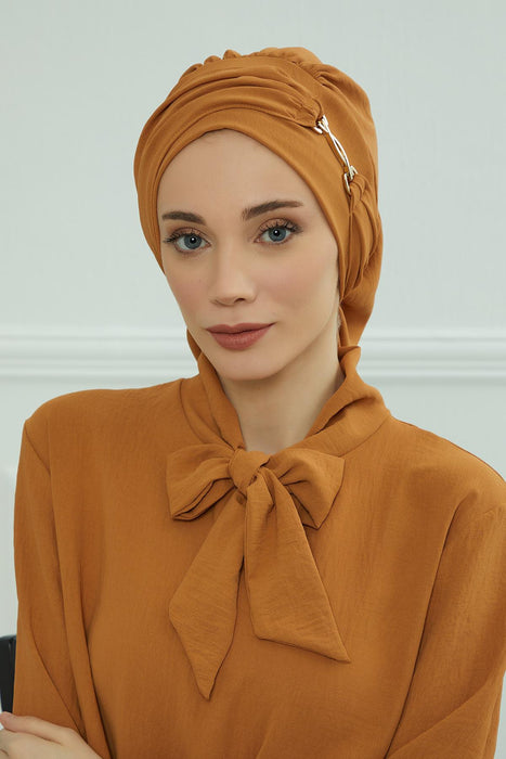 Instant Turban Lightweight Aerobin Scarf Head Turbans with Gorgeous Gold Accessory For Women Headwear Stylish Elegant Design,HT-93