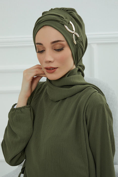 Instant Turban Lightweight Aerobin Scarf Head Turbans with Gorgeous Gold Accessory For Women Headwear Stylish Elegant Design,HT-94