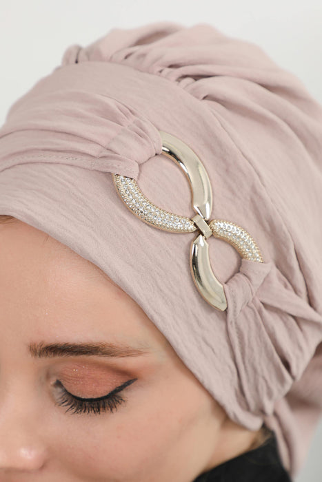 Instant Turban Lightweight Aerobin Scarf Head Turbans with Gorgeous Gold Accessory For Women Headwear Stylish Elegant Design,HT-94