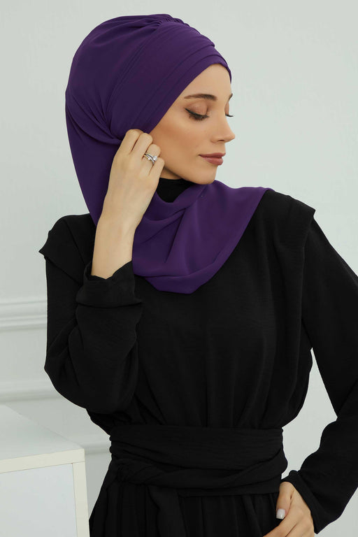 Stylish Instant Turban with Elegant Gold Chain Detail made from High Quality Chiffon Fabric, Breathable Headscarf Turban For Women,HT-28 Purple