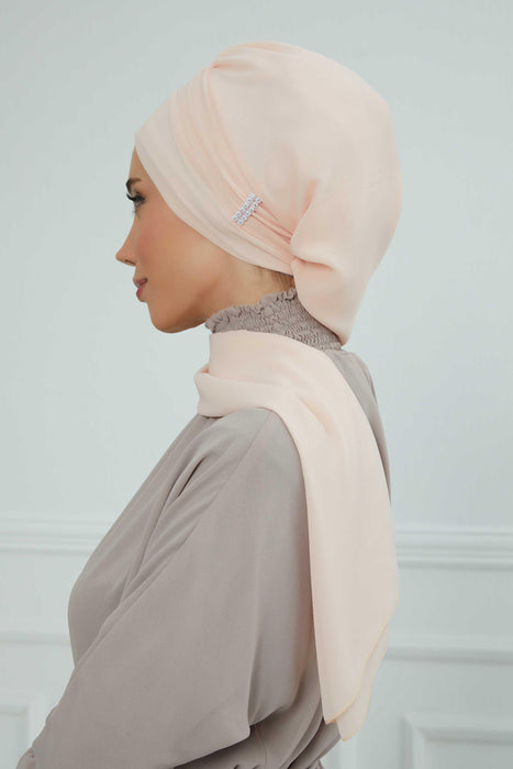 Instant Turban Lightweight Chiffon Scarf Head Turbans For Women with Unique Stone Accessories Headwear Stylish Elegant Design,HT-51 Beige