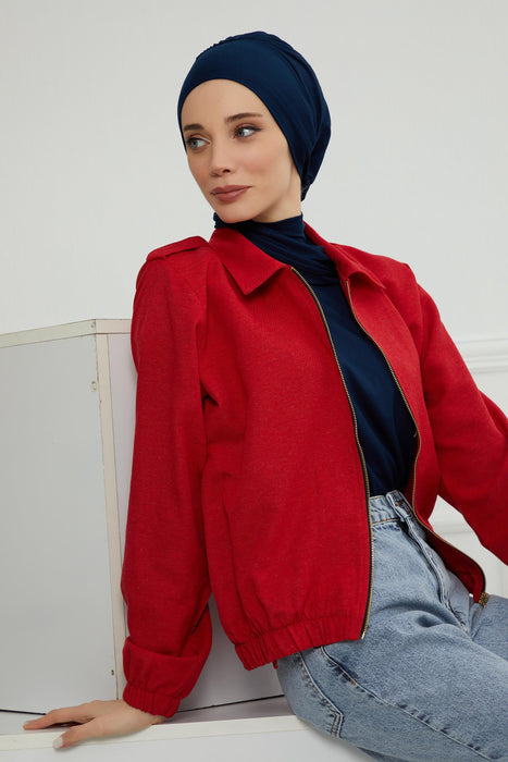 Instant Turban Lightweight Cotton Scarf Head Turbans For Women Headwear Stylish Elegant Design,HT-96 Navy Blue