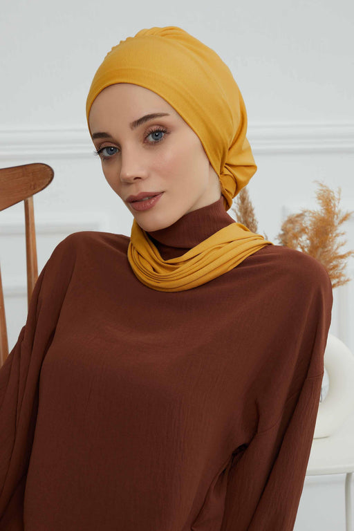 Instant Turban Lightweight Cotton Scarf Head Turbans For Women Headwear Stylish Elegant Design,HT-96 Mustard Yellow