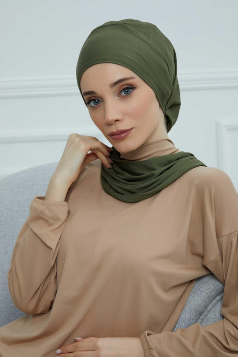 Instant Turban Lightweight Cotton Scarf Head Turbans For Women Headwear Stylish Elegant Design,HT-96 Army Green