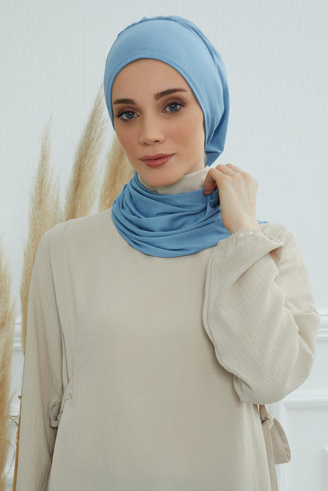 Instant Turban Lightweight Cotton Scarf Head Turbans For Women Headwear Stylish Elegant Design,HT-96 Blue