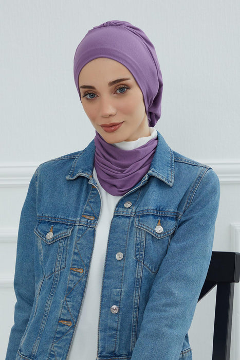 Instant Turban Lightweight Cotton Scarf Head Turbans For Women Headwear Stylish Elegant Design,HT-96 Purple 2