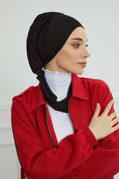 Instant Turban Lightweight Cotton Scarf Head Turbans For Women Headwear Stylish Elegant Design,HT-96 Black