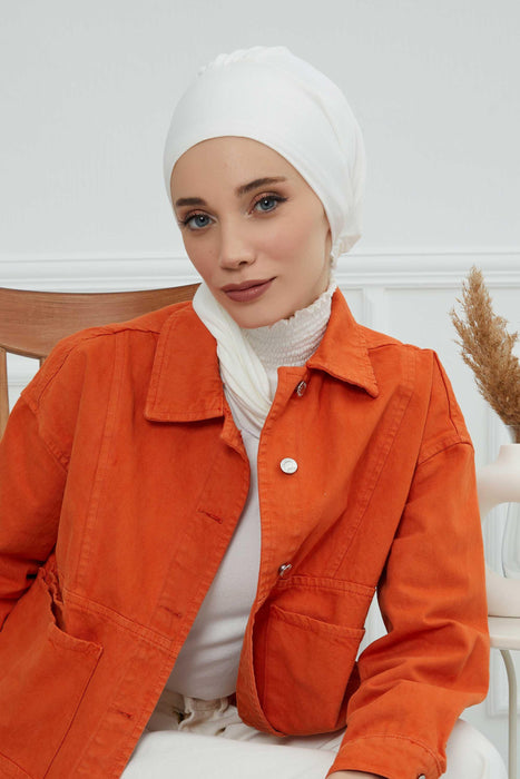 Instant Turban Lightweight Cotton Scarf Head Turbans For Women Headwear Stylish Elegant Design,HT-96 Ivory