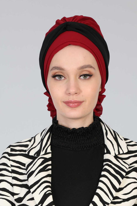 Instant Turban Lightweight Multicolor Chiffon Scarf Head Turbans For Women Headwear Stylish Elegant Design,HT-45 Maroon - Black