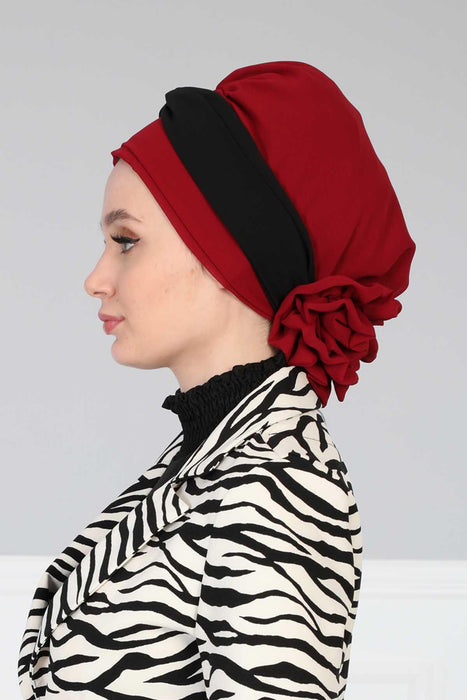 Instant Turban Lightweight Multicolor Chiffon Scarf Head Turbans For Women Headwear Stylish Elegant Design,HT-45 Maroon - Black