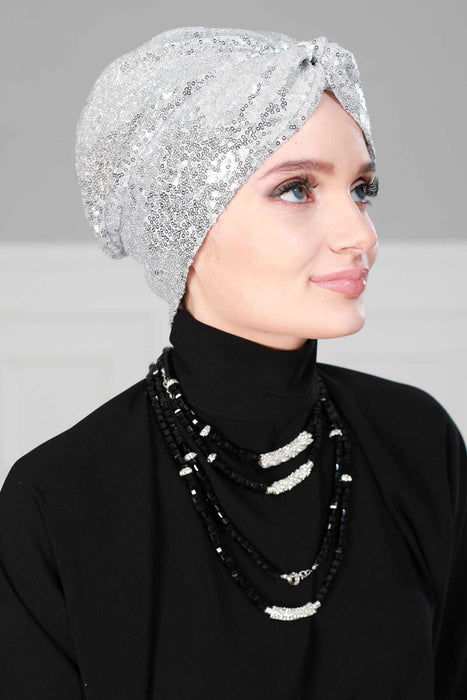 Instant Turban Maharajah Style Sequined Head Wrap For Women Glitter Headscarf Bonnet Cap,B-4PY