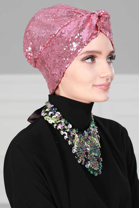 Instant Turban Maharajah Style Sequined Head Wrap For Women Glitter Headscarf Bonnet Cap,B-4PY