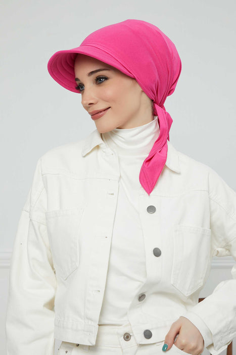Instant Turban Newsboy Hat for Women, 95% Cotton Women's Visor Cap, Stylish Chemo Bonnet Visor Cap, Handmade Women Newsboy Headwear,B-71 Fuchsia