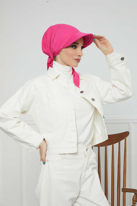 Instant Turban Newsboy Hat for Women, 95% Cotton Women's Visor Cap, Stylish Chemo Bonnet Visor Cap, Handmade Women Newsboy Headwear,B-71 Fuchsia