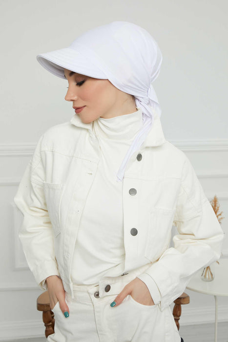 Instant Turban Newsboy Hat for Women, 95% Cotton Women's Visor Cap, Stylish Chemo Bonnet Visor Cap, Handmade Women Newsboy Headwear,B-71 White
