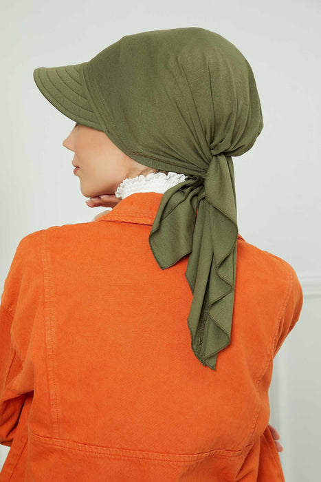 Instant Turban Newsboy Hat for Women, 95% Cotton Women's Visor Cap, Stylish Chemo Bonnet Visor Cap, Handmade Women Newsboy Headwear,B-71 Army Green
