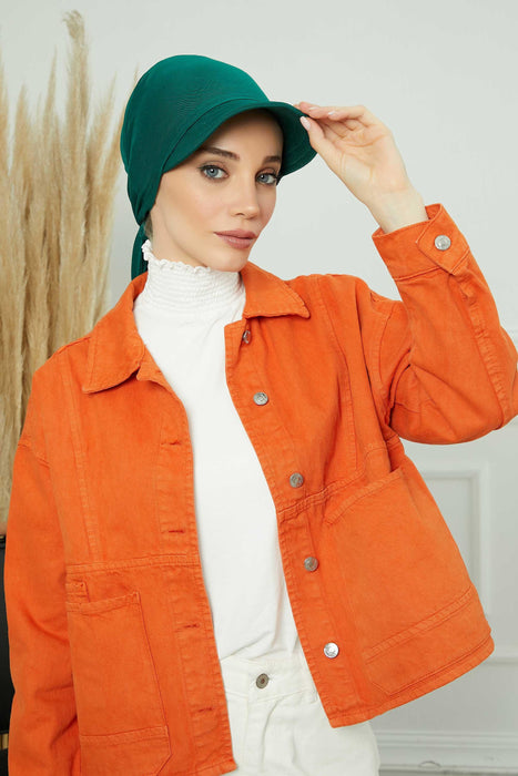 Instant Turban Newsboy Hat for Women, 95% Cotton Women's Visor Cap, Stylish Chemo Bonnet Visor Cap, Handmade Women Newsboy Headwear,B-71 Green