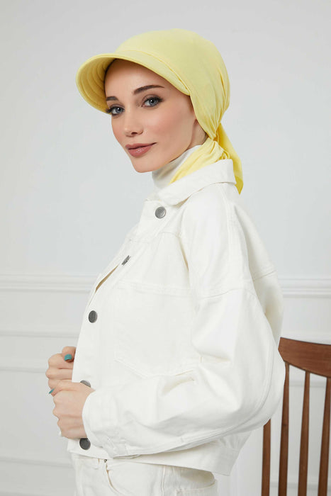Instant Turban Newsboy Hat for Women, 95% Cotton Women's Visor Cap, Stylish Chemo Bonnet Visor Cap, Handmade Women Newsboy Headwear,B-71 Yellow