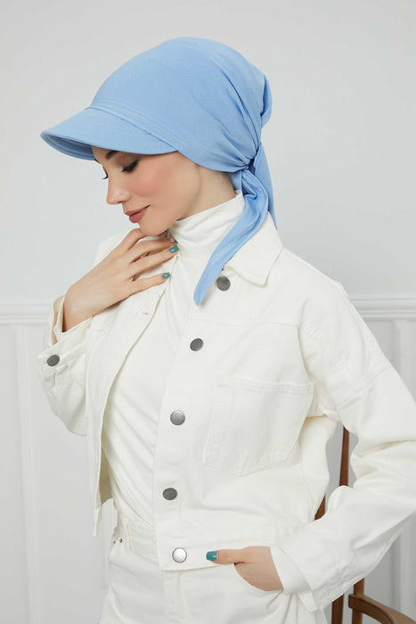 Instant Turban Newsboy Hat for Women, 95% Cotton Women's Visor Cap, Stylish Chemo Bonnet Visor Cap, Handmade Women Newsboy Headwear,B-71 Blue