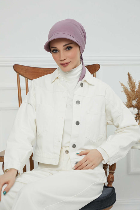 Instant Turban Newsboy Hat for Women, 95% Cotton Women's Visor Cap, Stylish Chemo Bonnet Visor Cap, Handmade Women Newsboy Headwear,B-71 Lilac