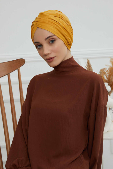 Instant Turban Plain Cotton Scarf Head Wrap Lightweight Hat Bonnet Cap for Women,B-9 Mustard Yellow