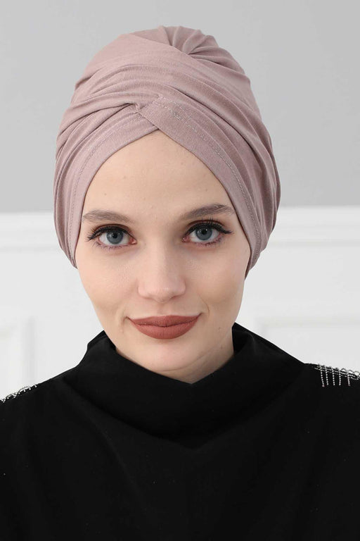 Instant Turban Plain Cotton Scarf Head Wrap Lightweight Hat Bonnet Cap for Women,B-9 Mink