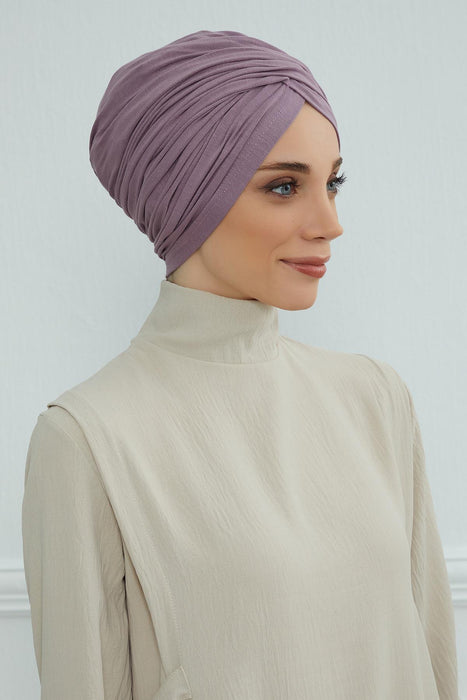 Instant Turban Plain Cotton Scarf Head Wrap Lightweight Hat Bonnet Cap for Women,B-9 Lilac