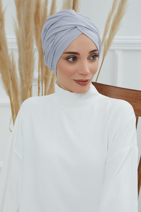 Instant Turban Plain Cotton Scarf Head Wrap Lightweight Hat Bonnet Cap for Women,B-9 Grey 2