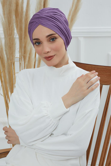 Instant Turban Plain Cotton Scarf Head Wrap Lightweight Hat Bonnet Cap for Women,B-9 Purple 2