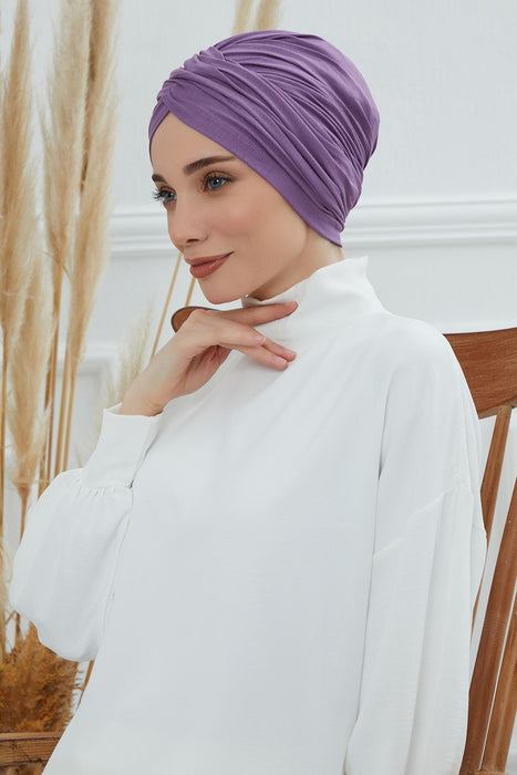 Instant Turban Plain Cotton Scarf Head Wrap Lightweight Hat Bonnet Cap for Women,B-9 Purple 2