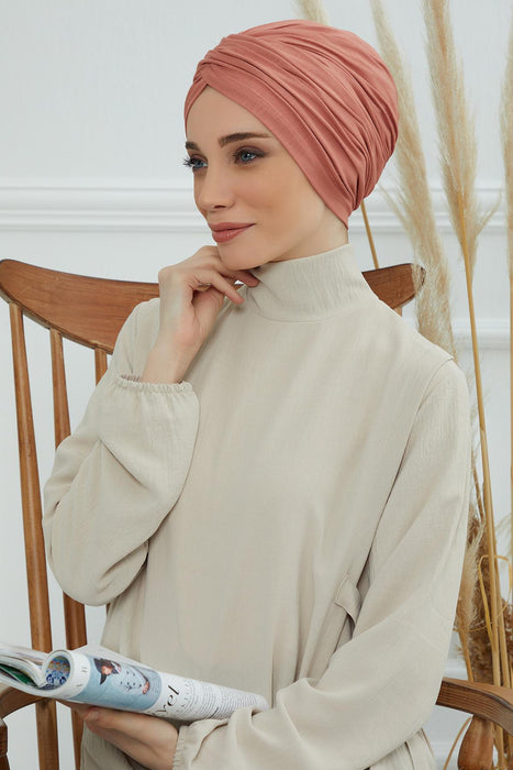 Instant Turban Plain Cotton Scarf Head Wrap Lightweight Hat Bonnet Cap for Women,B-9 Salmon