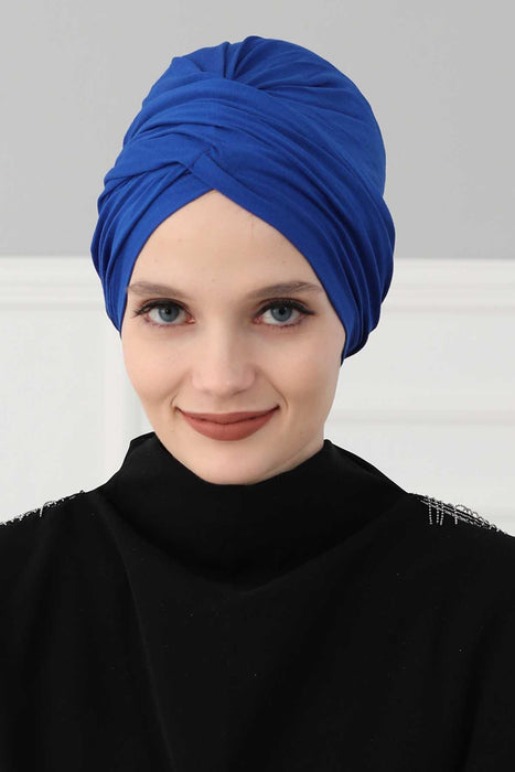 Instant Turban Plain Cotton Scarf Head Wrap Lightweight Hat Bonnet Cap for Women,B-9 Sax Blue