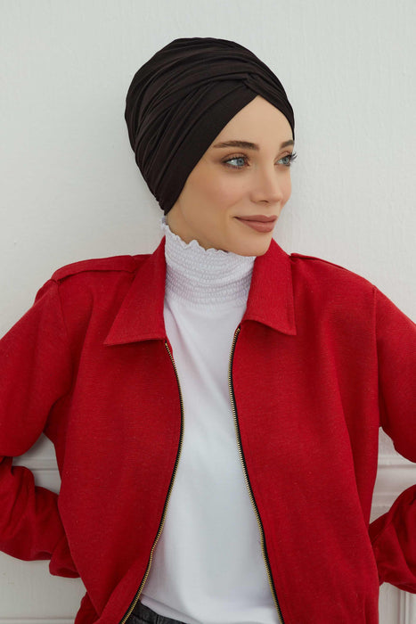 Instant Turban Plain Cotton Scarf Head Wrap Lightweight Hat Bonnet Cap for Women,B-9 Black