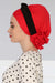 Instant Turban Plain Cotton Scarf Head Wrap Lightweight Multicolor Headwear Plain Bonnet Cap with Stylish Cotton Band,B-50 Red - Black